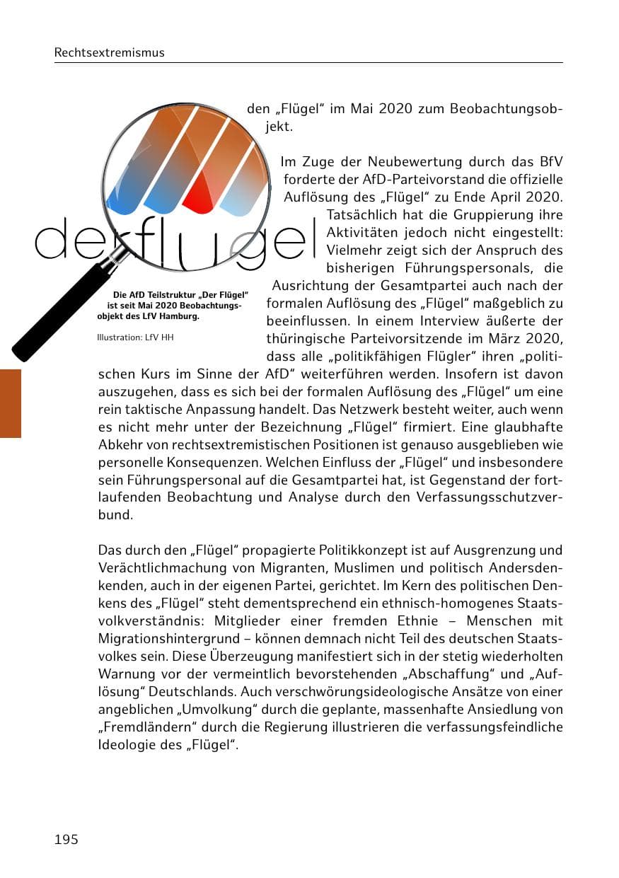 Seite 195 des Verfassungsschutzbericht 2020 Hamburg