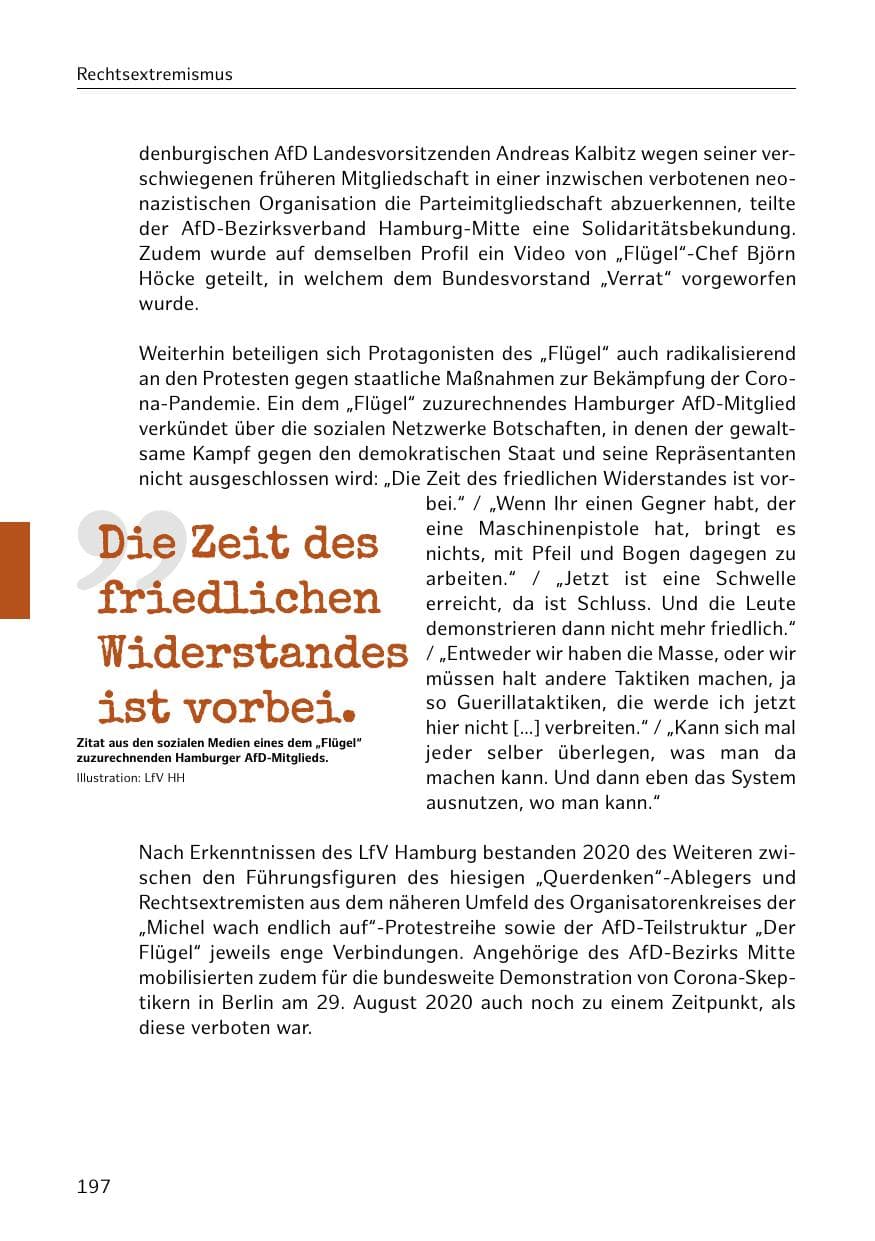 Seite 197 des Verfassungsschutzbericht 2020 Hamburg