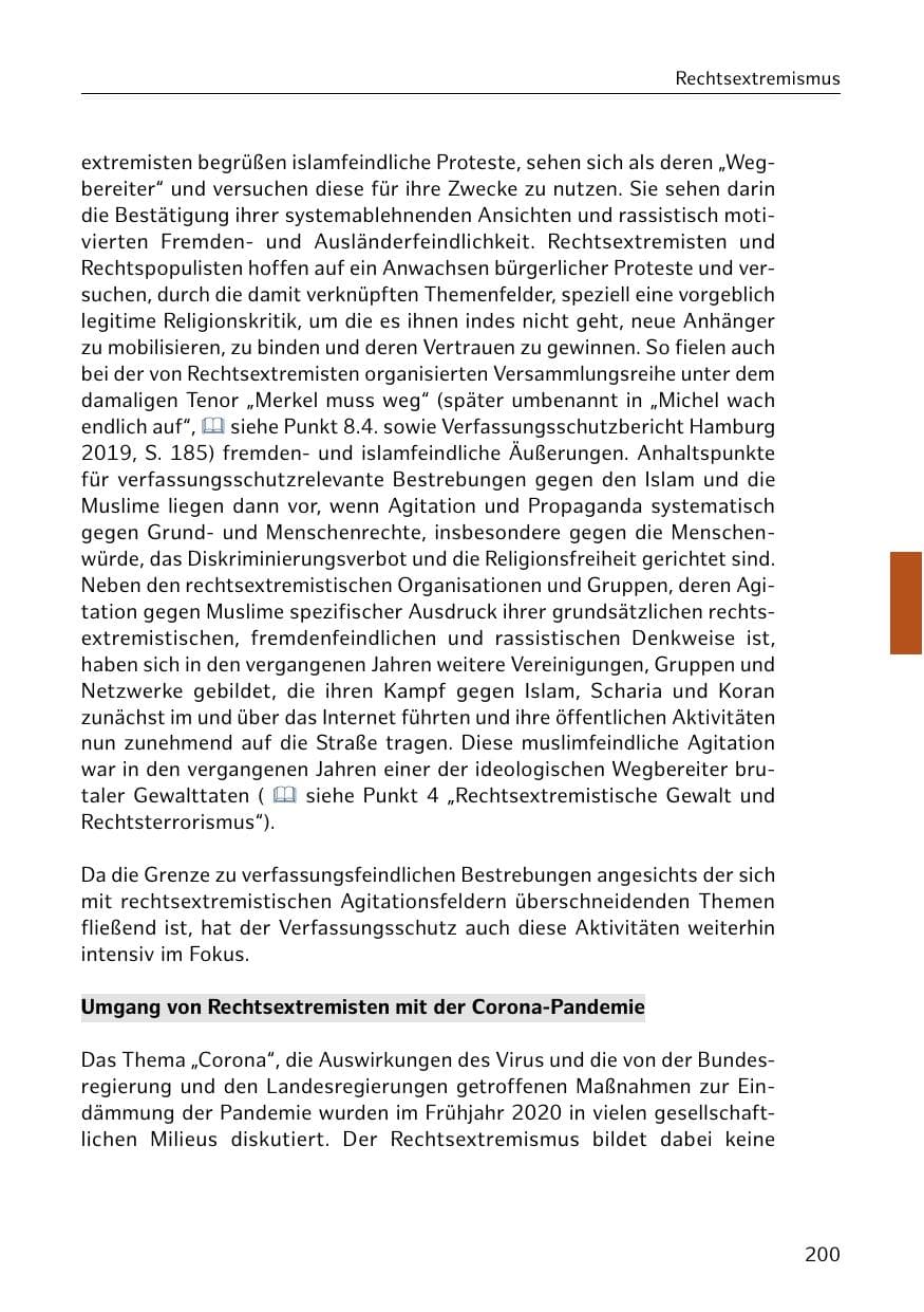 Seite 200 des Verfassungsschutzbericht 2020 Hamburg