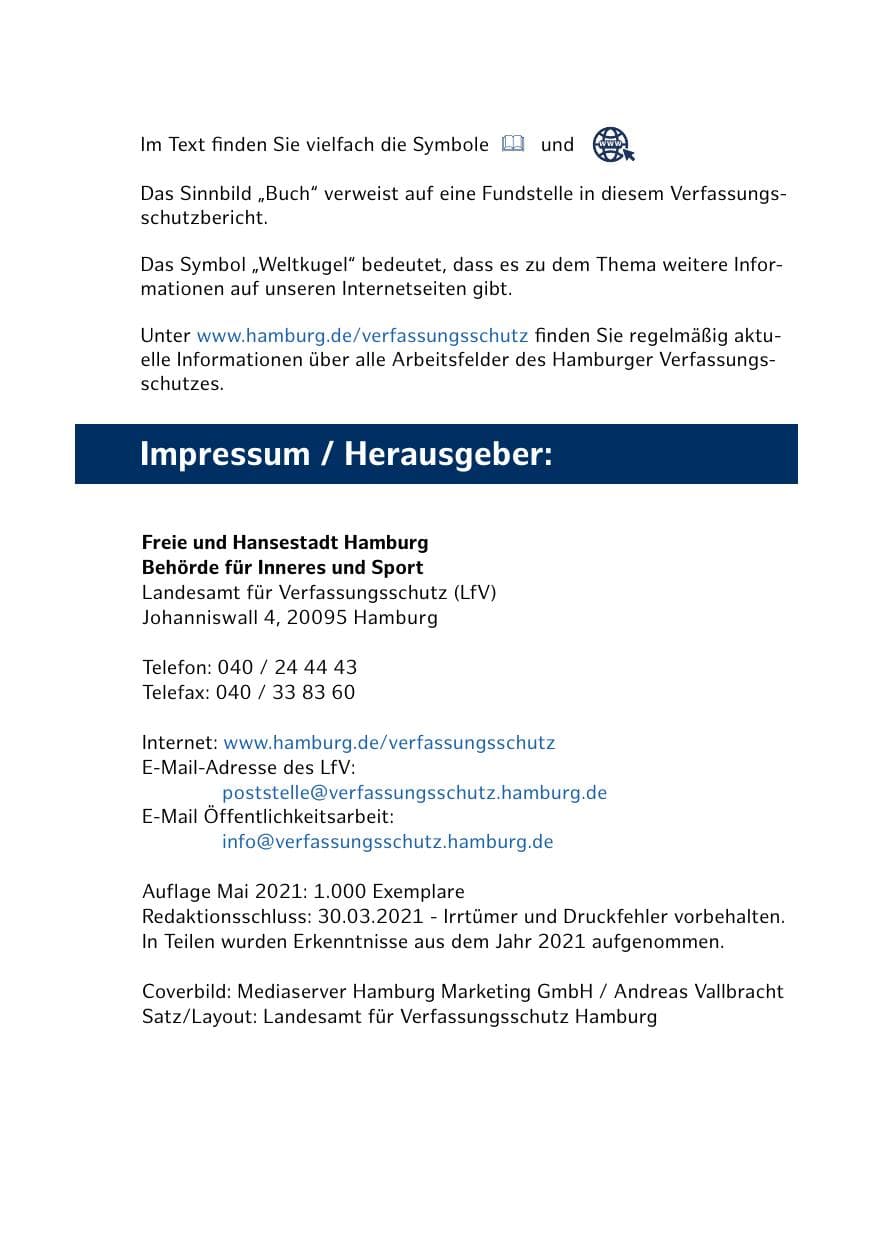 Seite 3 des Verfassungsschutzbericht 2020 Hamburg