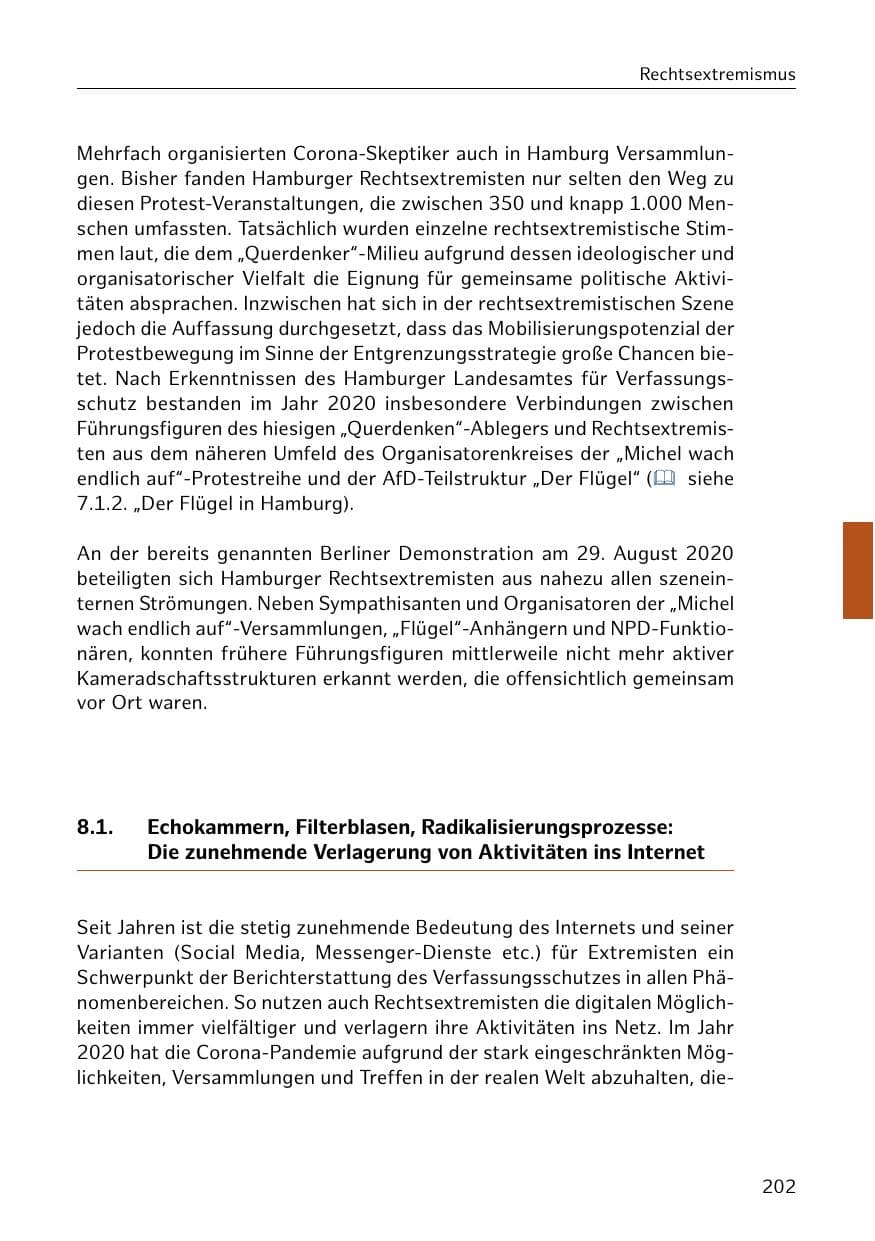 Seite 202 des Verfassungsschutzbericht 2020 Hamburg