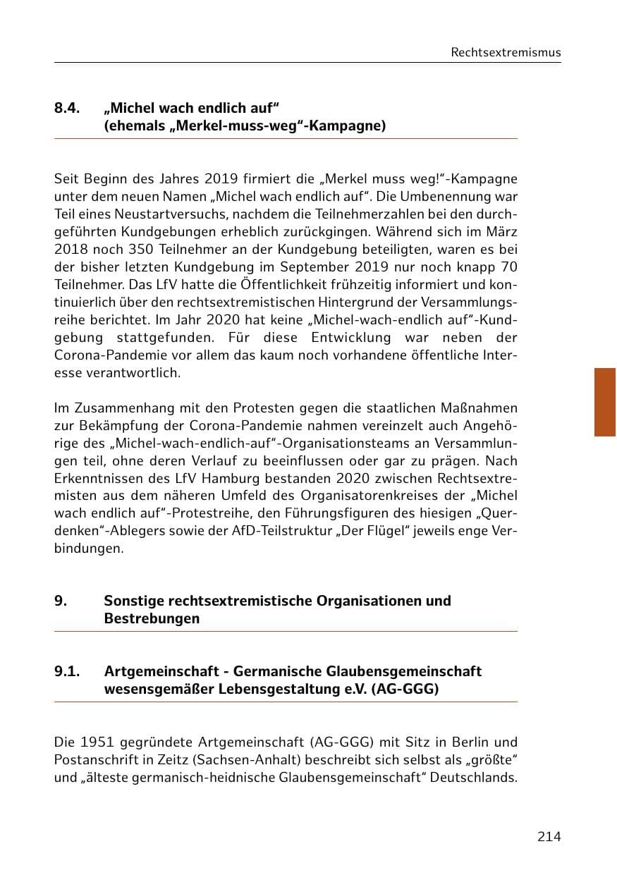 Seite 214 des Verfassungsschutzbericht 2020 Hamburg