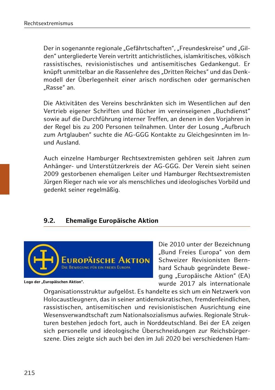 Seite 215 des Verfassungsschutzbericht 2020 Hamburg