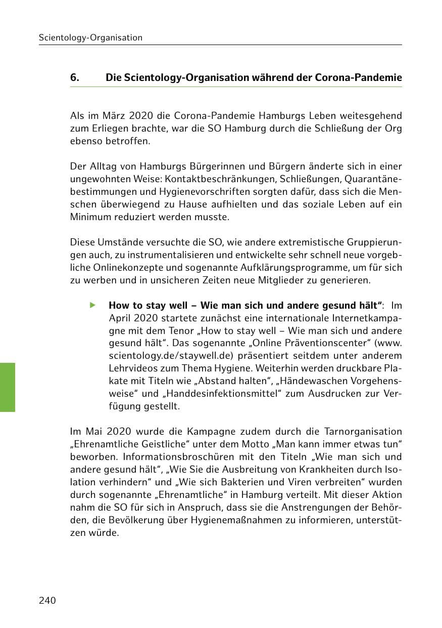 Seite 240 des Verfassungsschutzbericht 2020 Hamburg