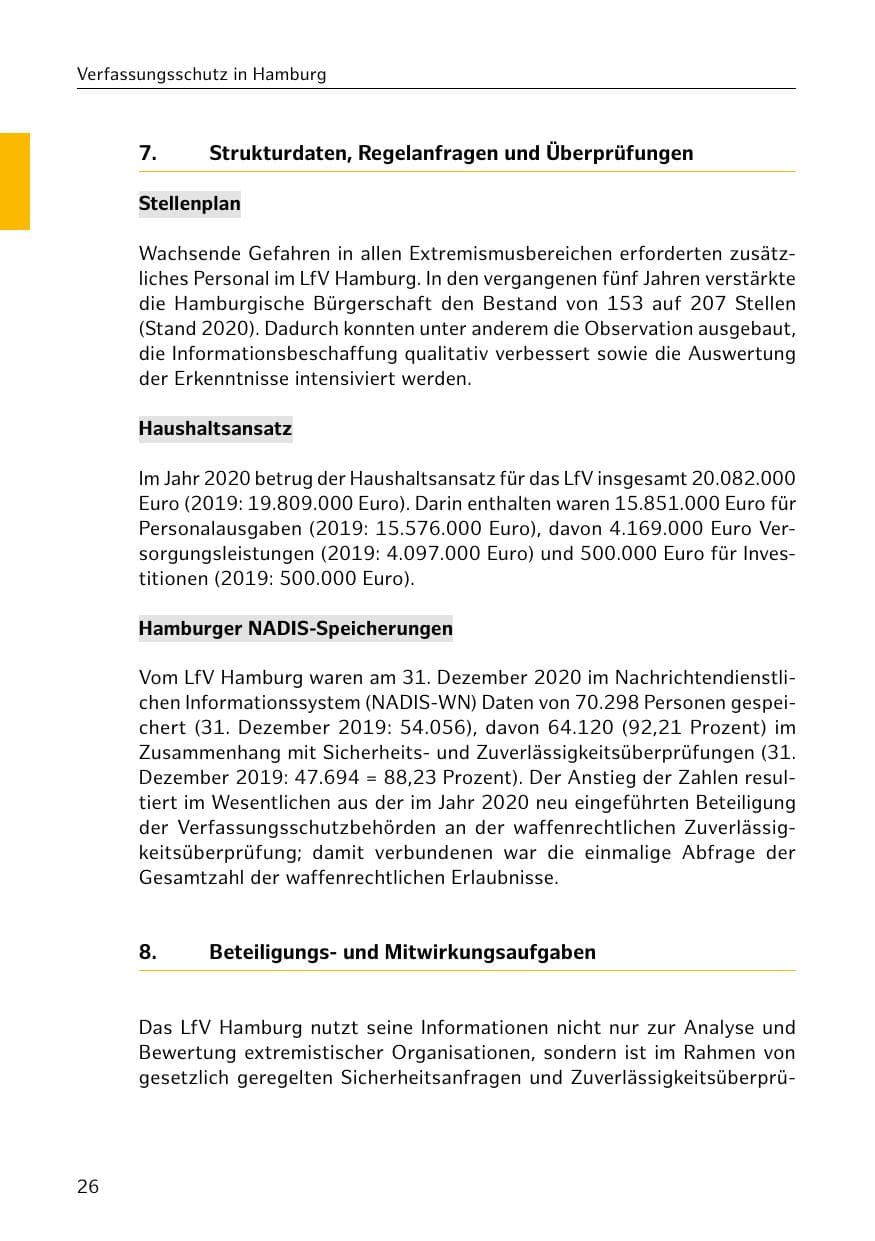 Seite 26 des Verfassungsschutzbericht 2020 Hamburg