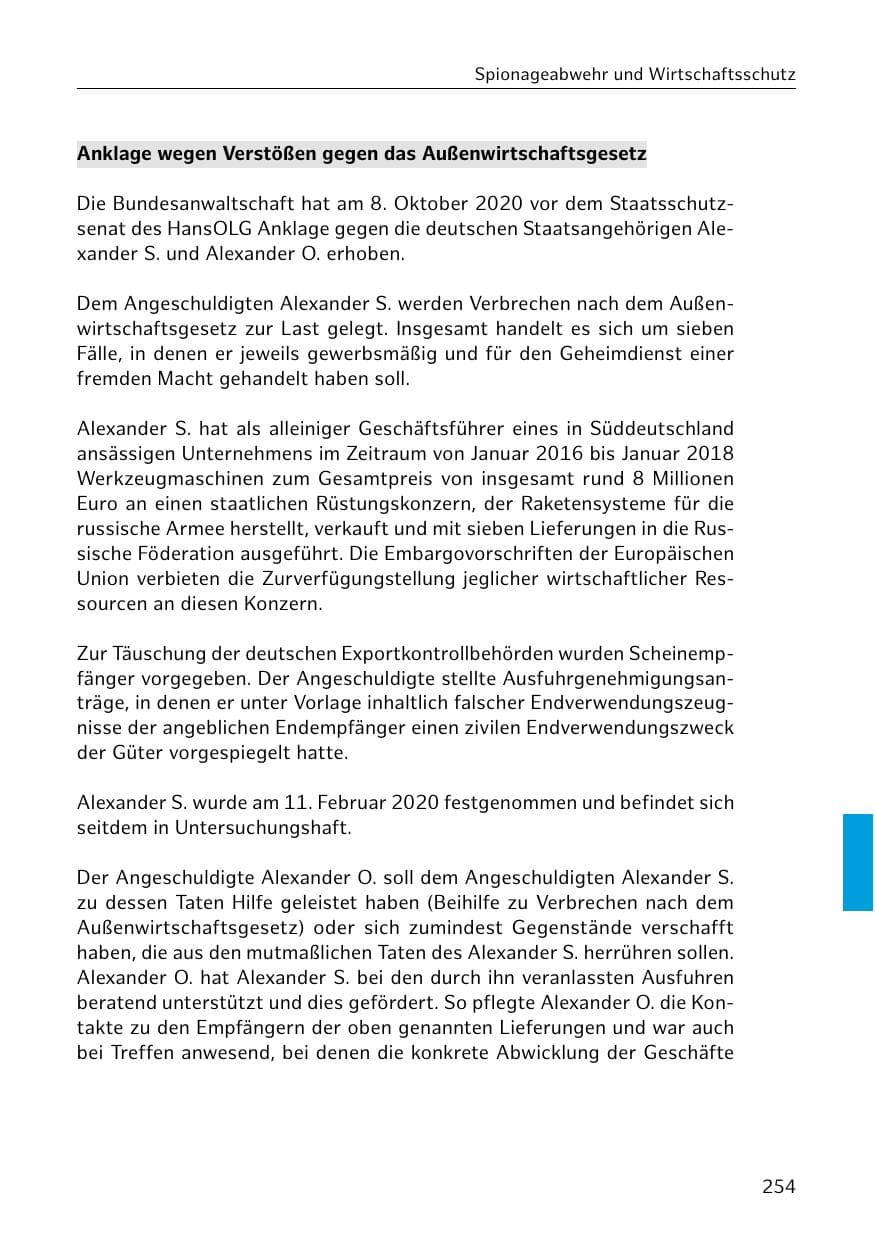 Seite 254 des Verfassungsschutzbericht 2020 Hamburg