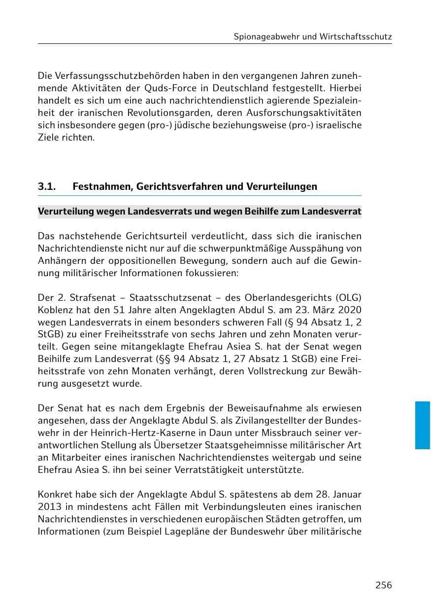 Seite 256 des Verfassungsschutzbericht 2020 Hamburg