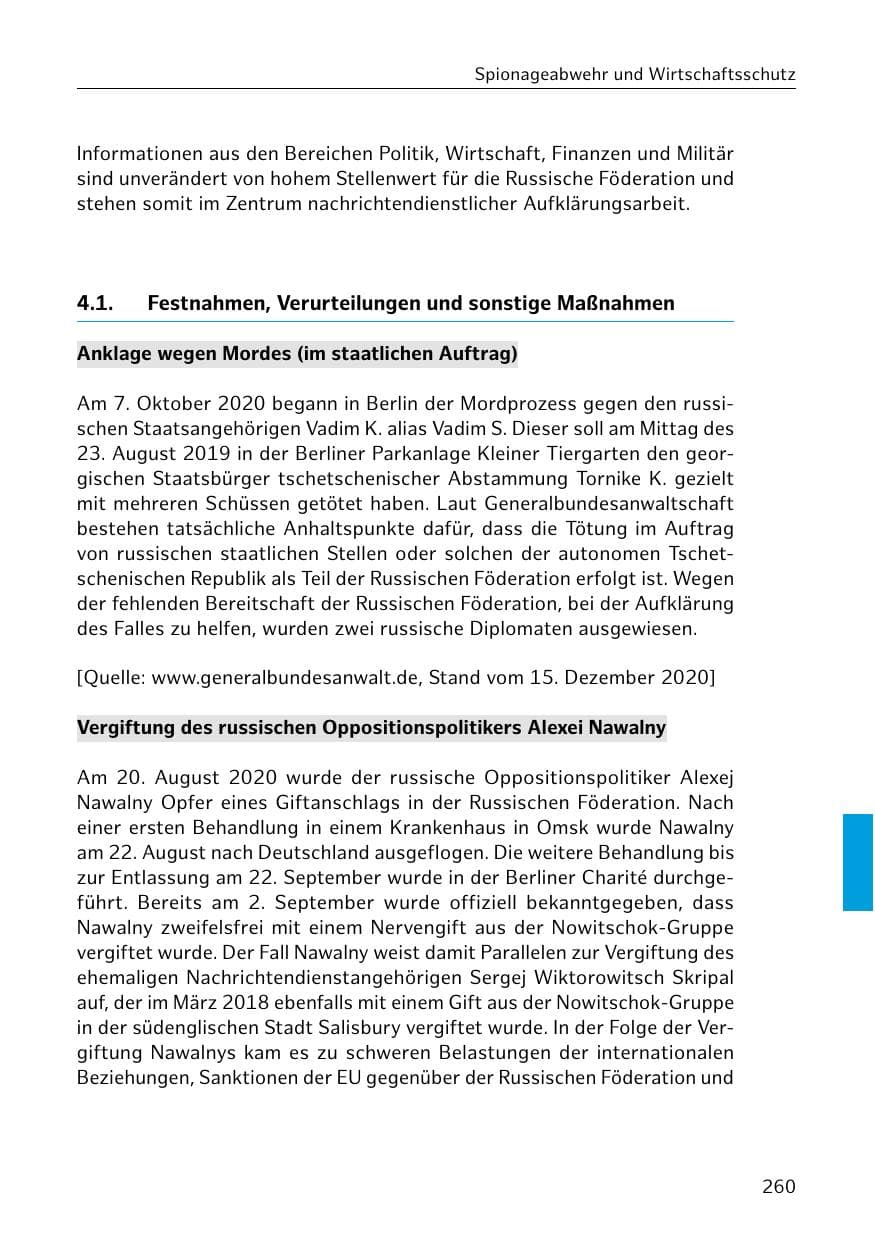 Seite 260 des Verfassungsschutzbericht 2020 Hamburg