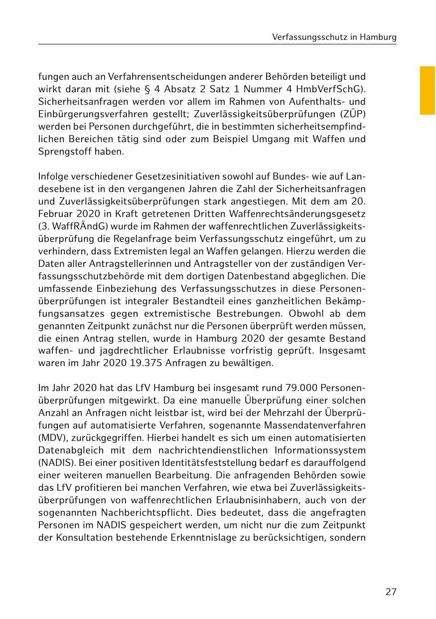 Seite 27 des Verfassungsschutzbericht 2020 Hamburg