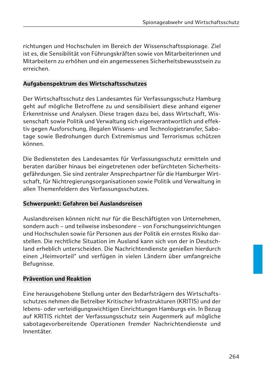 Seite 264 des Verfassungsschutzbericht 2020 Hamburg