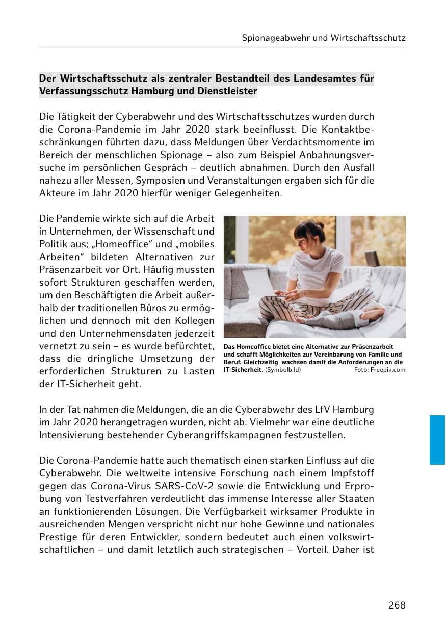 Seite 268 des Verfassungsschutzbericht 2020 Hamburg