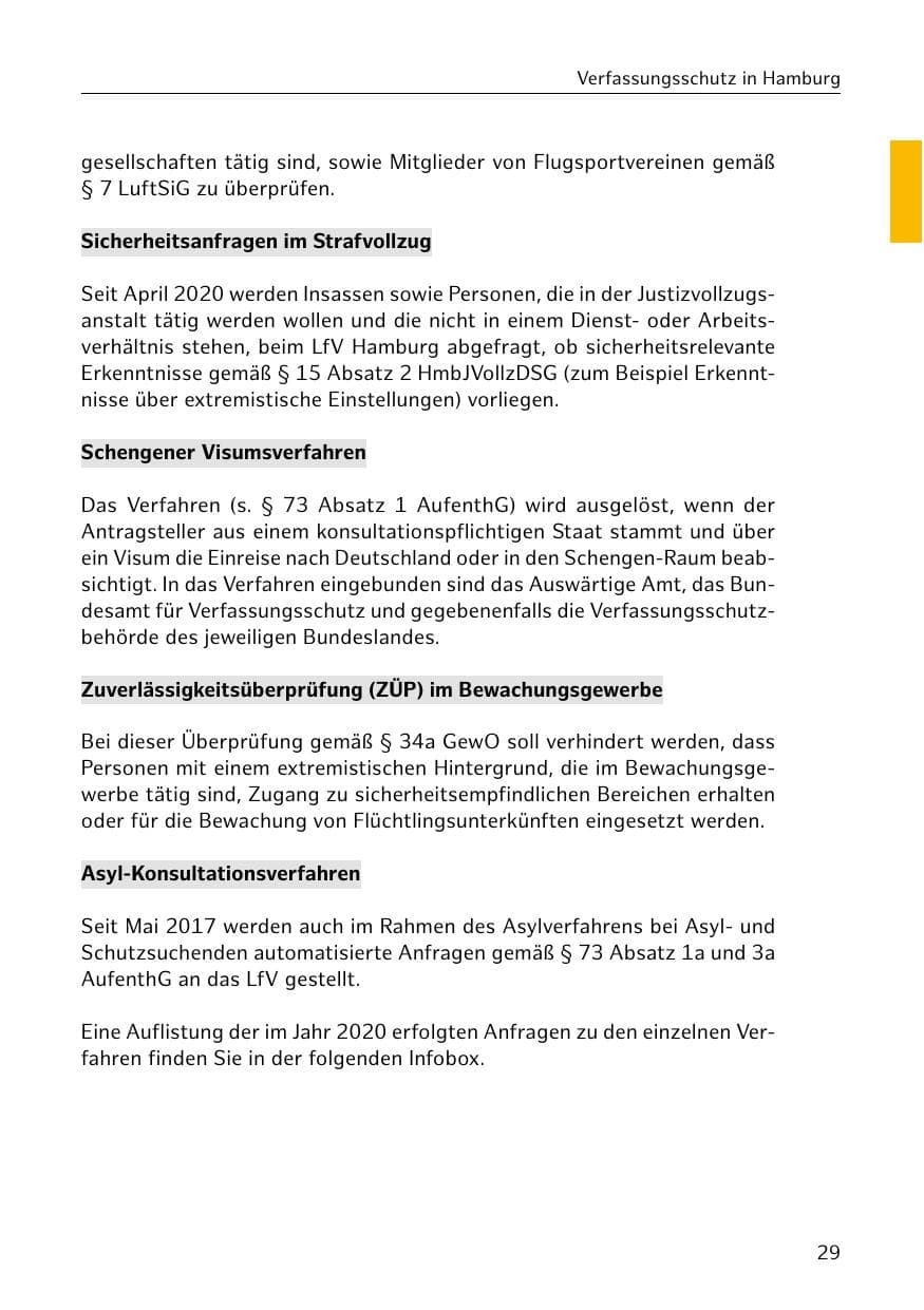 Seite 29 des Verfassungsschutzbericht 2020 Hamburg