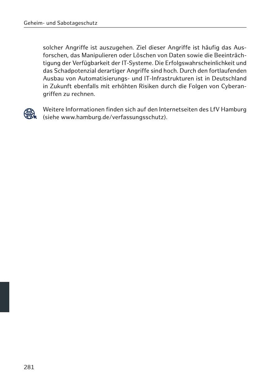Seite 281 des Verfassungsschutzbericht 2020 Hamburg