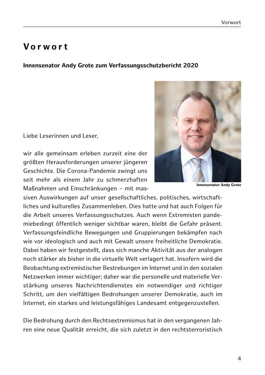 Seite 4 des Verfassungsschutzbericht 2020 Hamburg