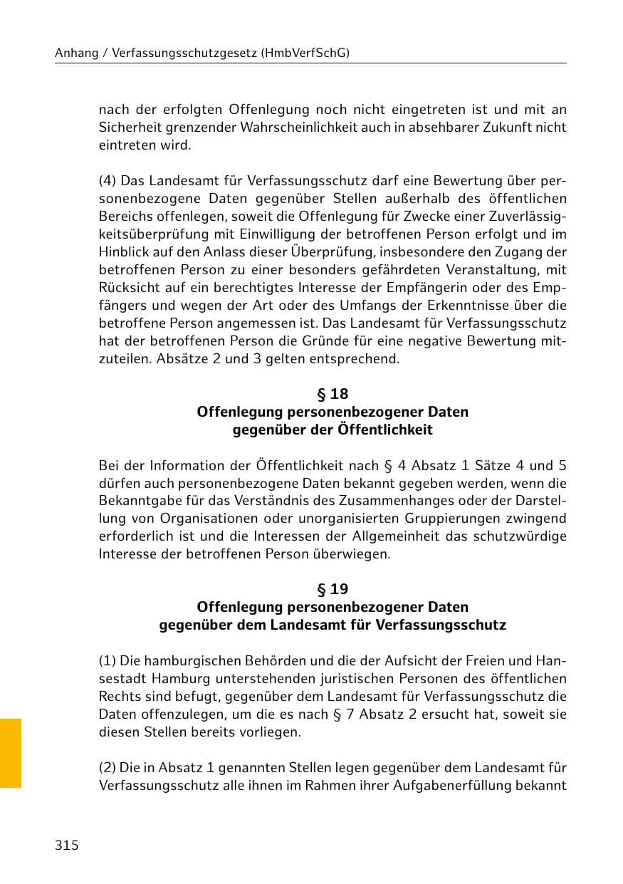 Seite 315 des Verfassungsschutzbericht 2020 Hamburg