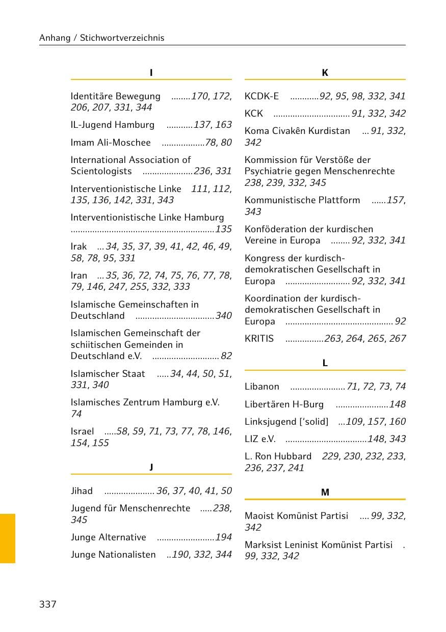 Seite 337 des Verfassungsschutzbericht 2020 Hamburg