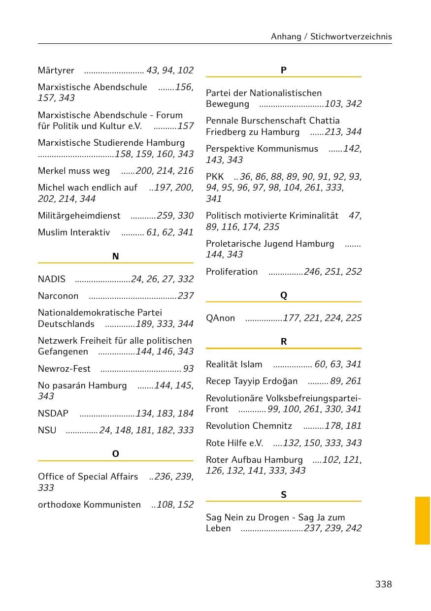 Seite 338 des Verfassungsschutzbericht 2020 Hamburg