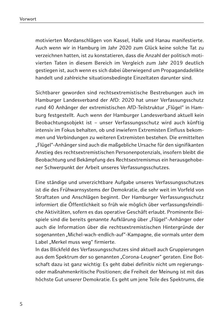 Seite 5 des Verfassungsschutzbericht 2020 Hamburg