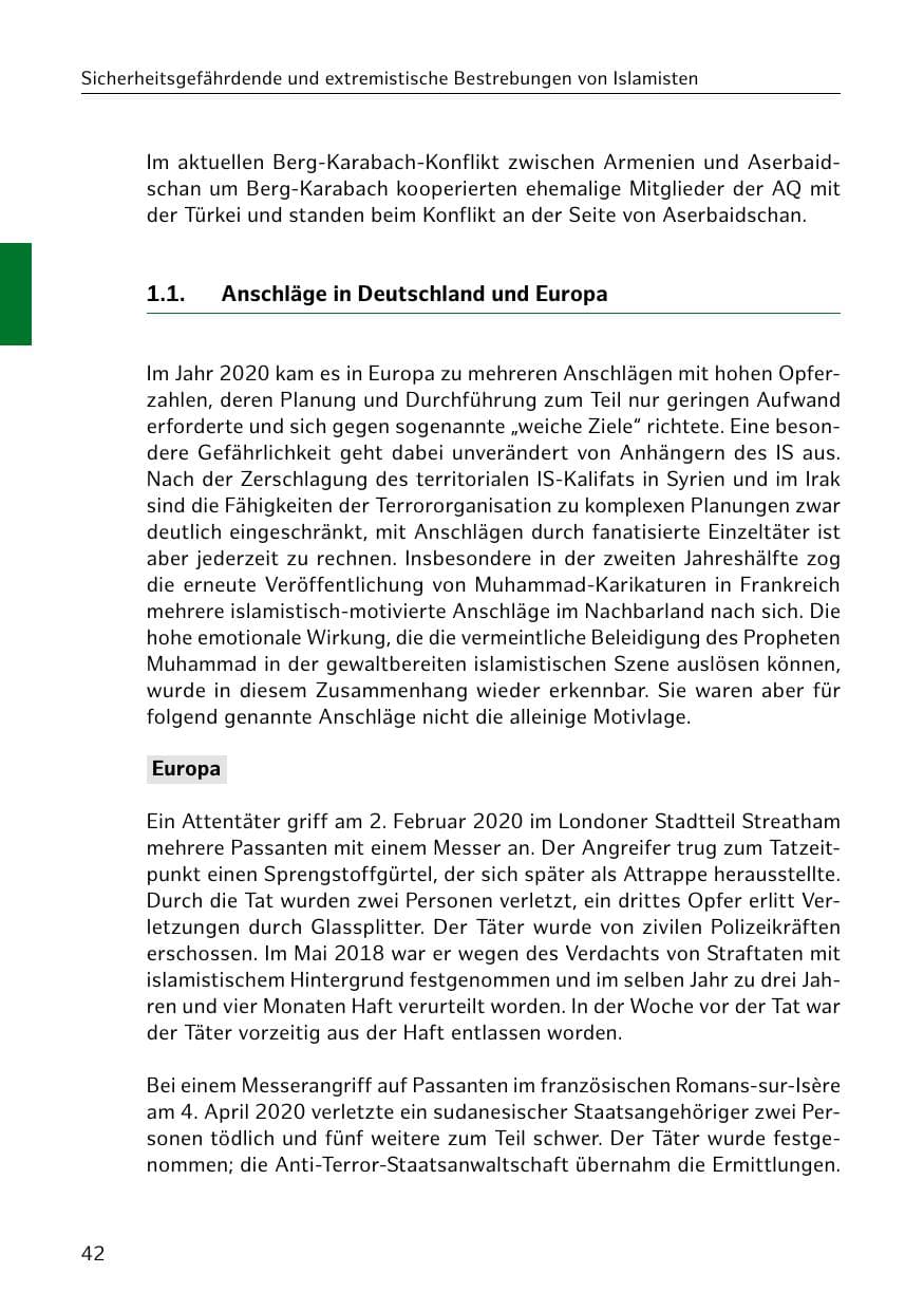 Seite 42 des Verfassungsschutzbericht 2020 Hamburg