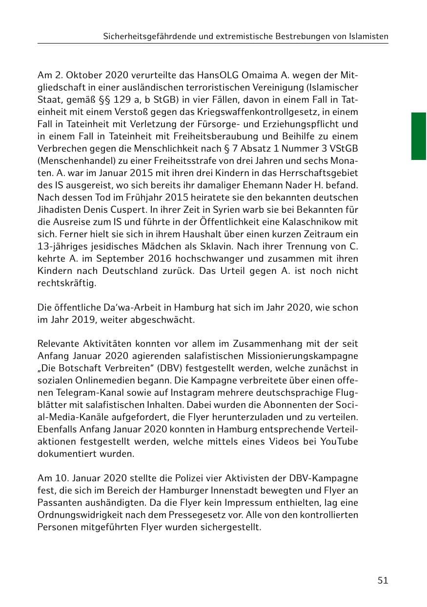 Seite 51 des Verfassungsschutzbericht 2020 Hamburg
