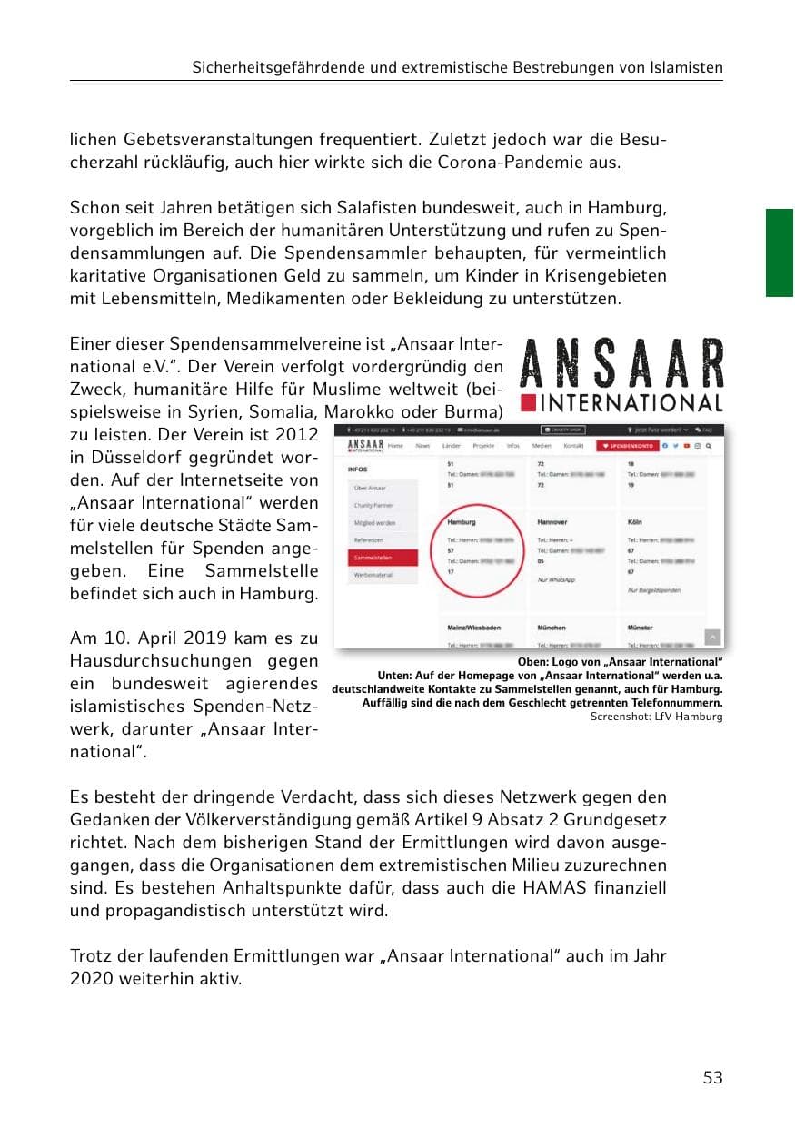 Seite 53 des Verfassungsschutzbericht 2020 Hamburg