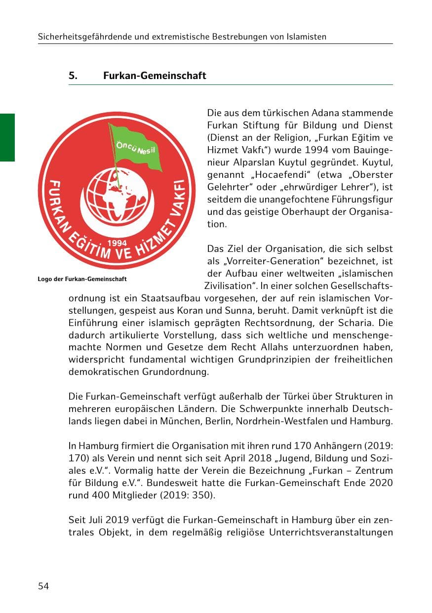 Seite 54 des Verfassungsschutzbericht 2020 Hamburg