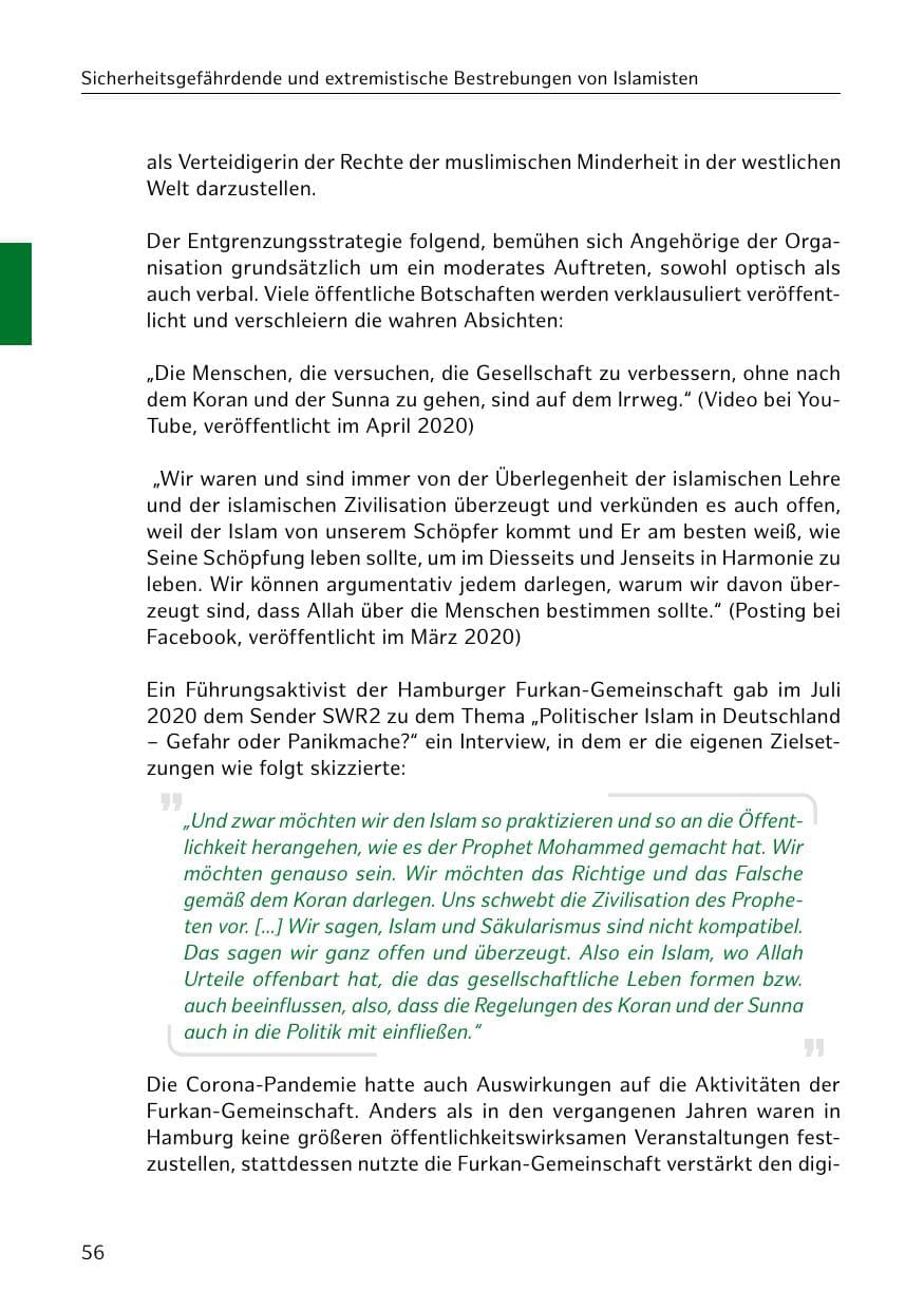Seite 56 des Verfassungsschutzbericht 2020 Hamburg