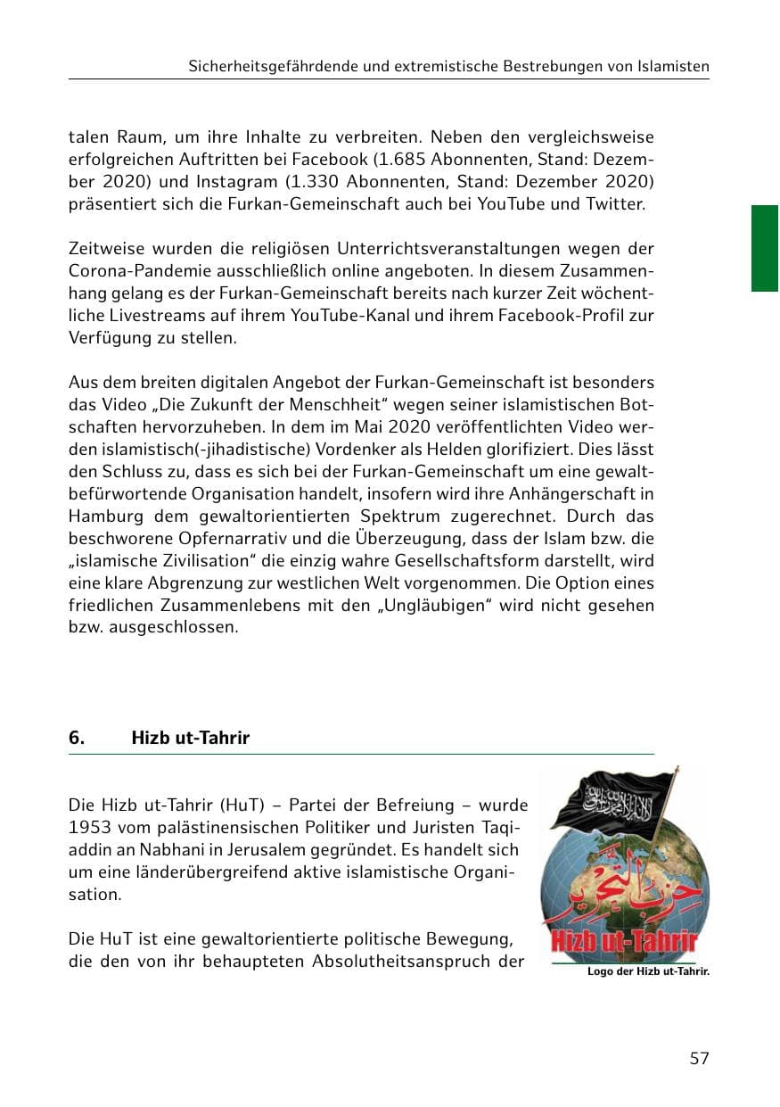 Seite 57 des Verfassungsschutzbericht 2020 Hamburg