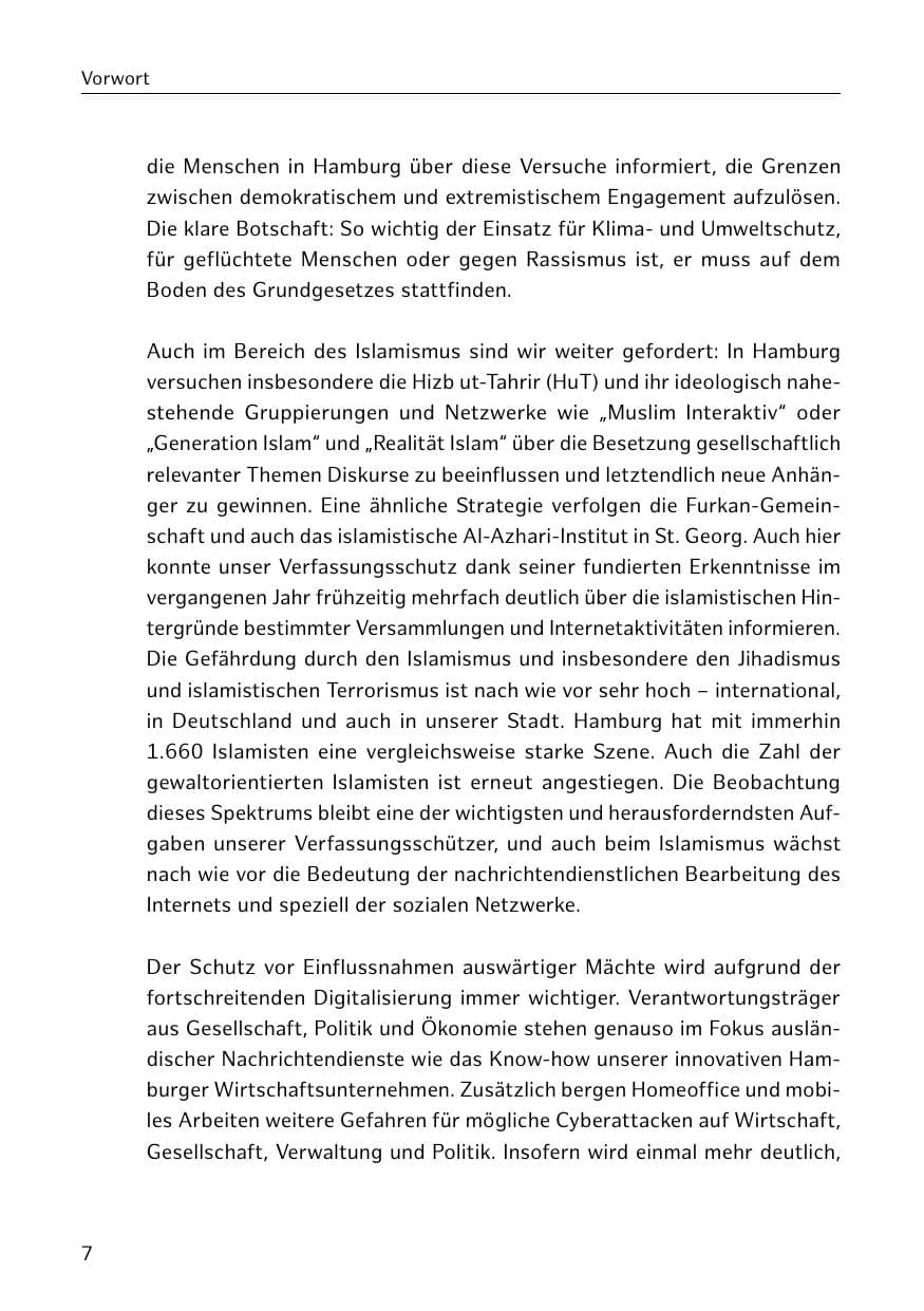 Seite 7 des Verfassungsschutzbericht 2020 Hamburg