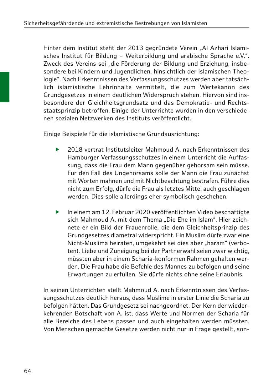 Seite 64 des Verfassungsschutzbericht 2020 Hamburg