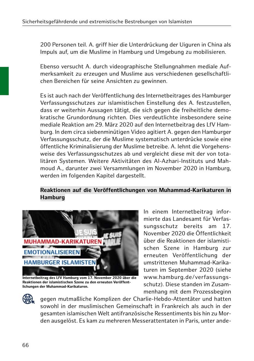 Seite 66 des Verfassungsschutzbericht 2020 Hamburg