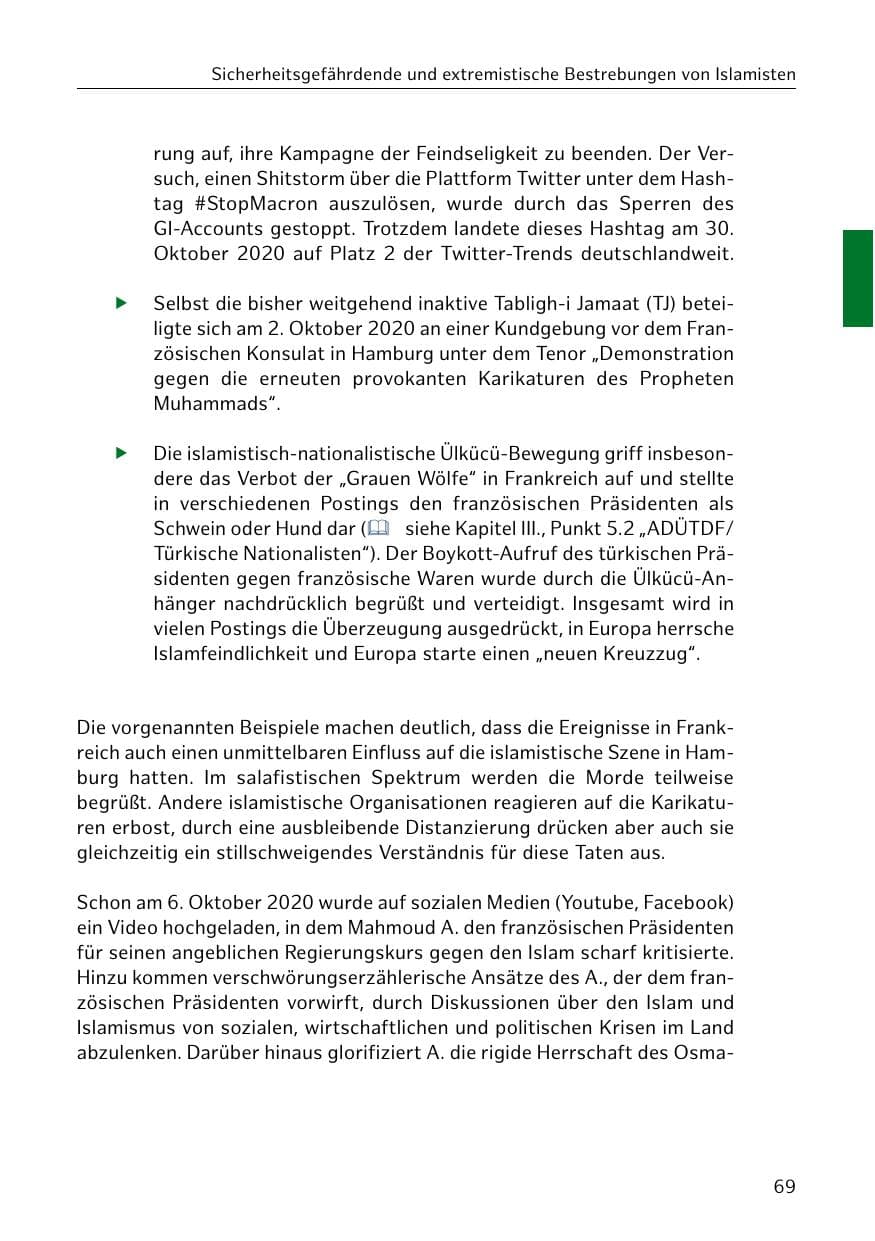 Seite 69 des Verfassungsschutzbericht 2020 Hamburg