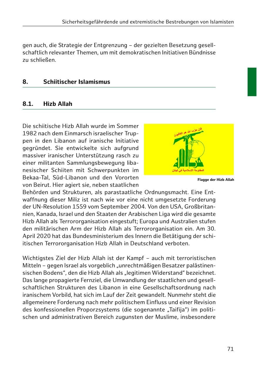 Seite 71 des Verfassungsschutzbericht 2020 Hamburg