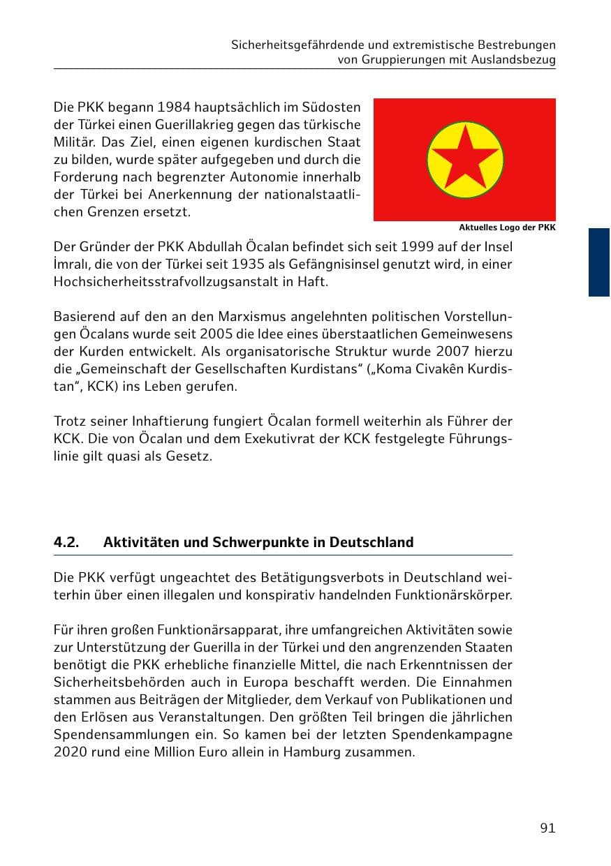Seite 91 des Verfassungsschutzbericht 2020 Hamburg