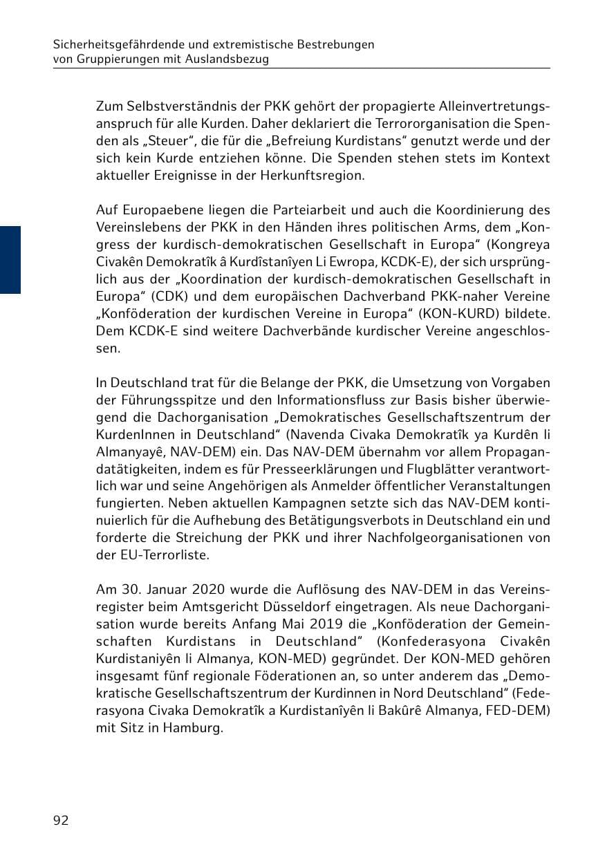 Seite 92 des Verfassungsschutzbericht 2020 Hamburg