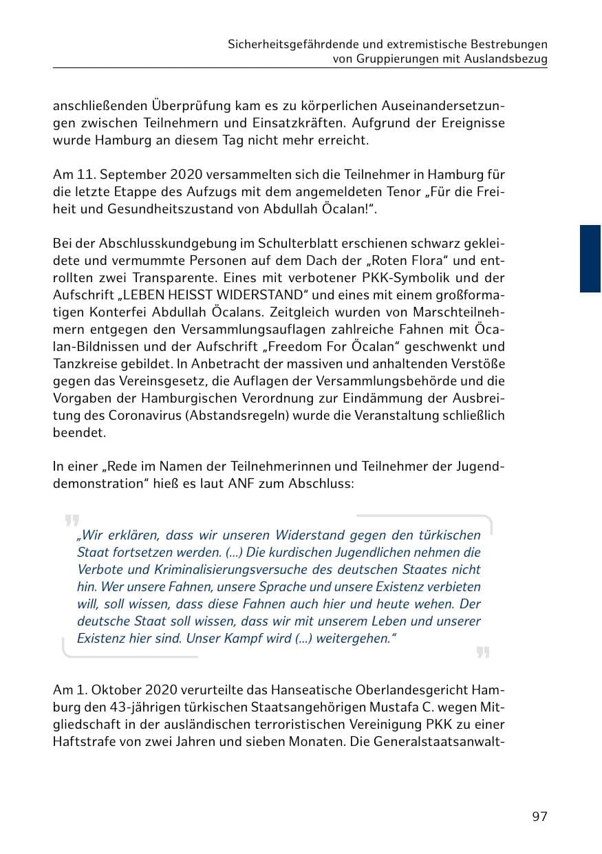 Seite 97 des Verfassungsschutzbericht 2020 Hamburg