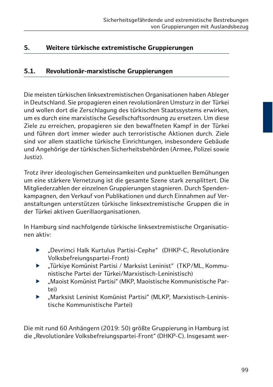 Seite 99 des Verfassungsschutzbericht 2020 Hamburg