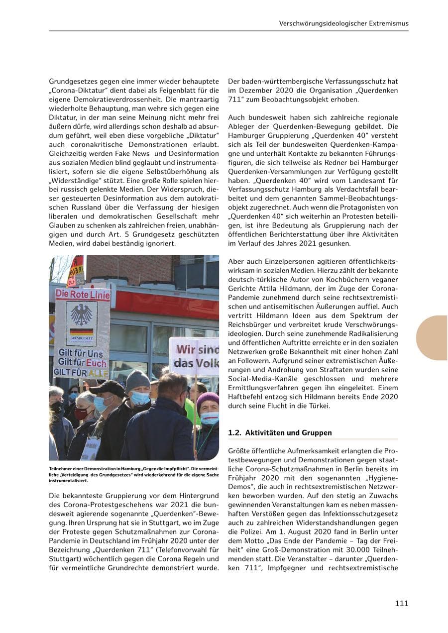 Seite 111 des Verfassungsschutzbericht 2021 Hamburg