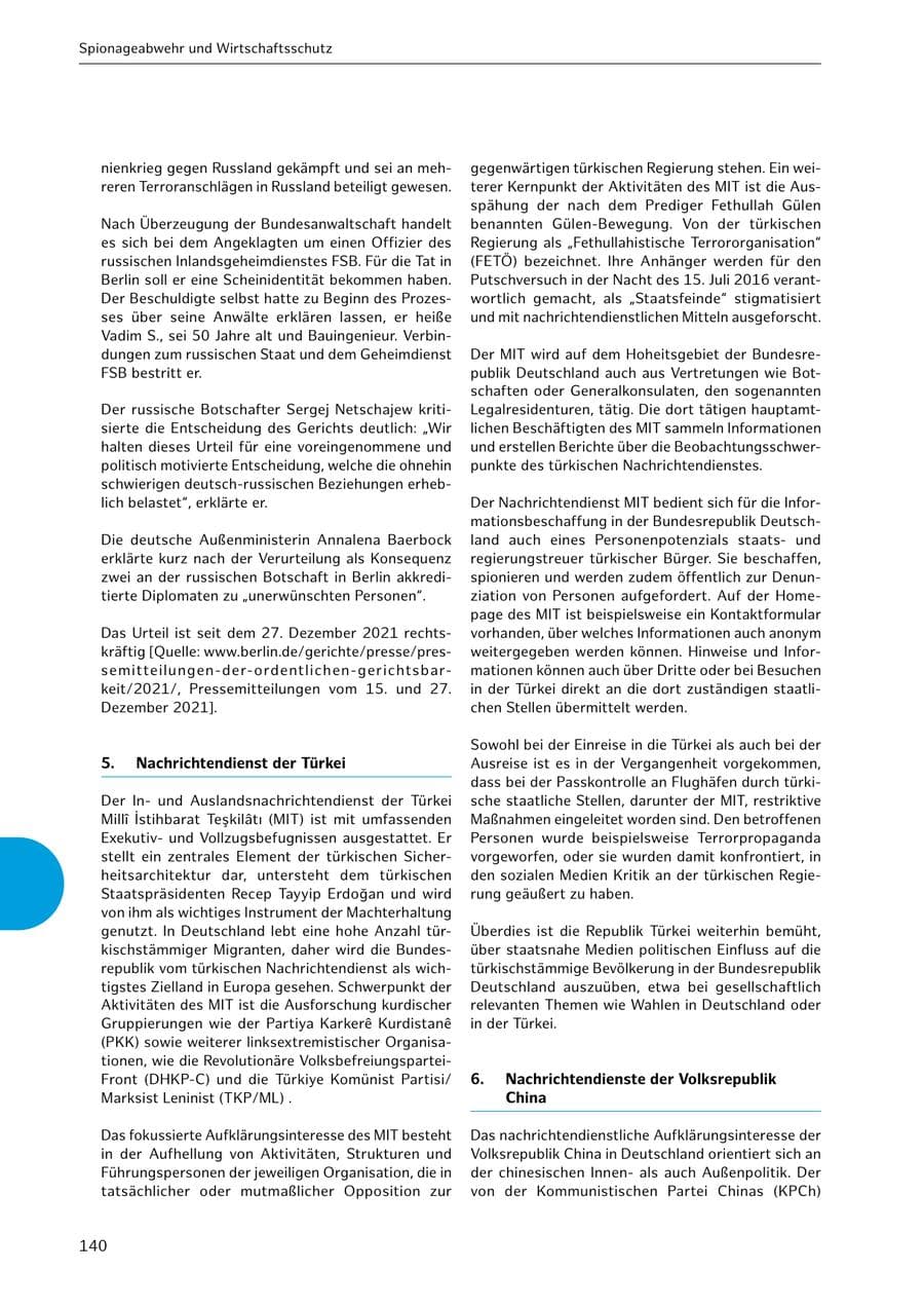 Seite 140 des Verfassungsschutzbericht 2021 Hamburg