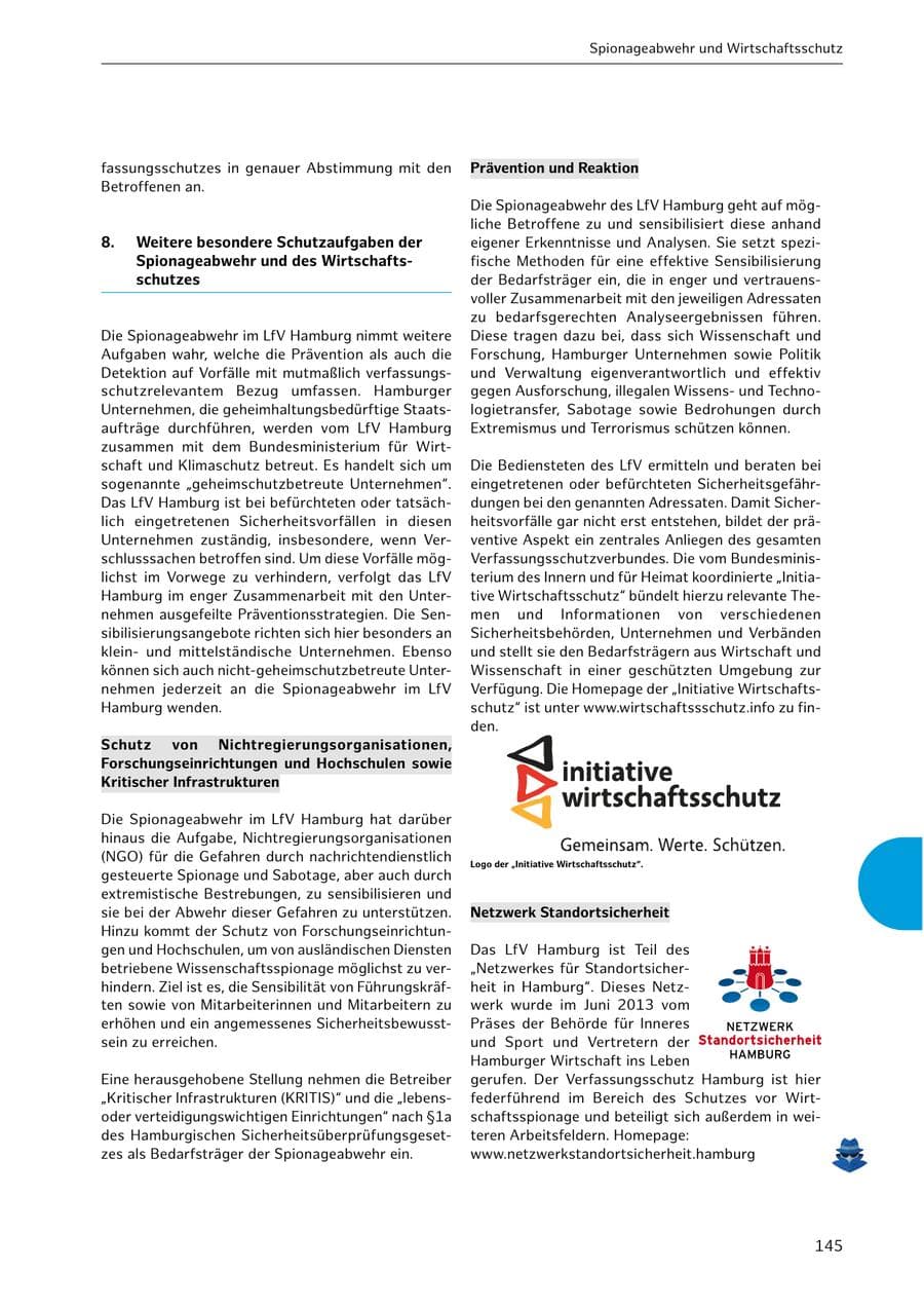 Seite 145 des Verfassungsschutzbericht 2021 Hamburg