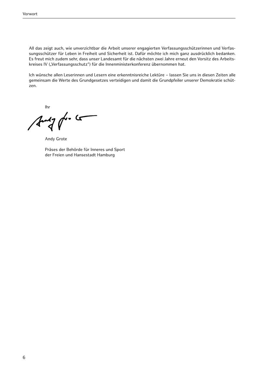 Seite 6 des Verfassungsschutzbericht 2021 Hamburg
