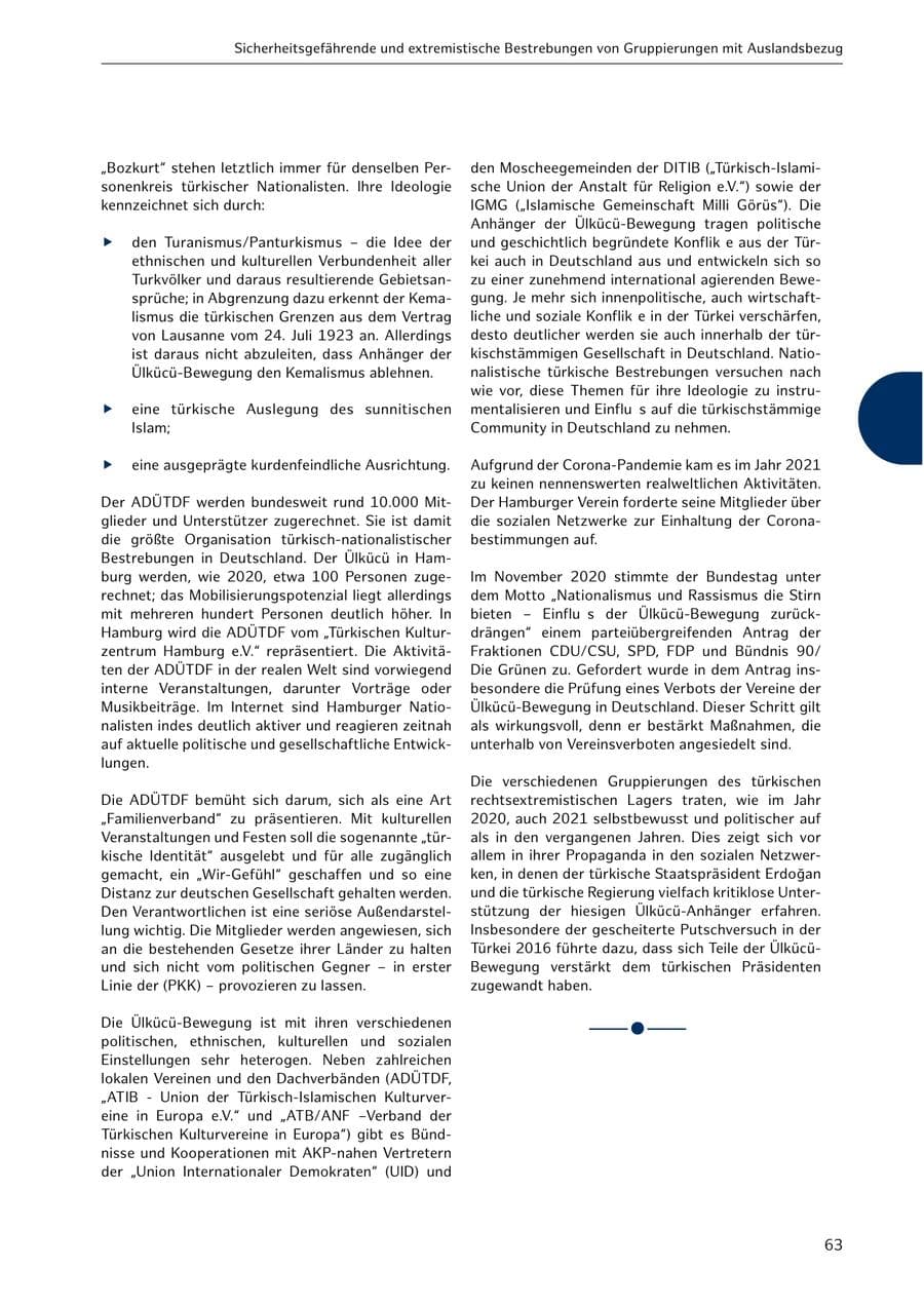 Seite 63 des Verfassungsschutzbericht 2021 Hamburg