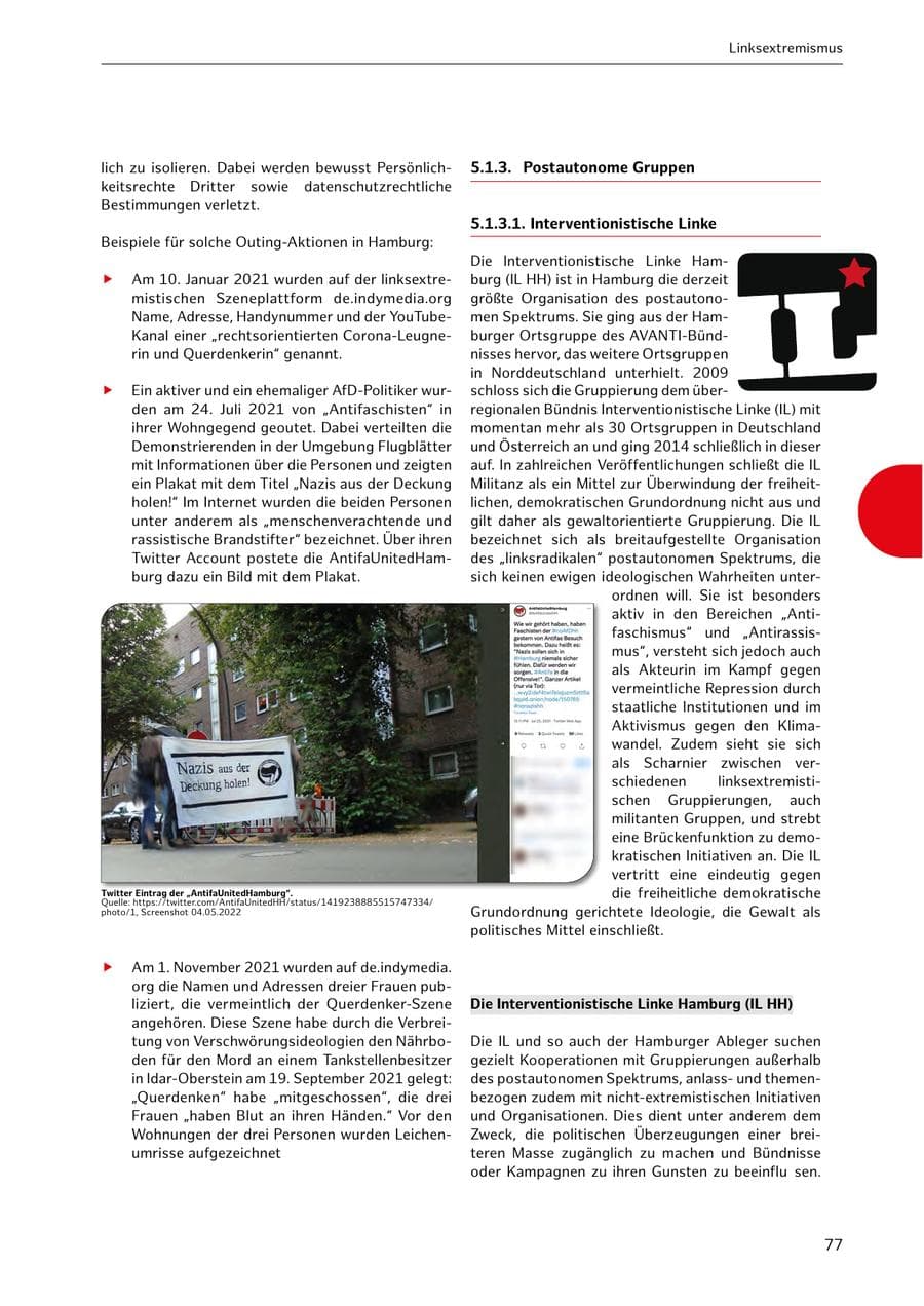 Seite 77 des Verfassungsschutzbericht 2021 Hamburg