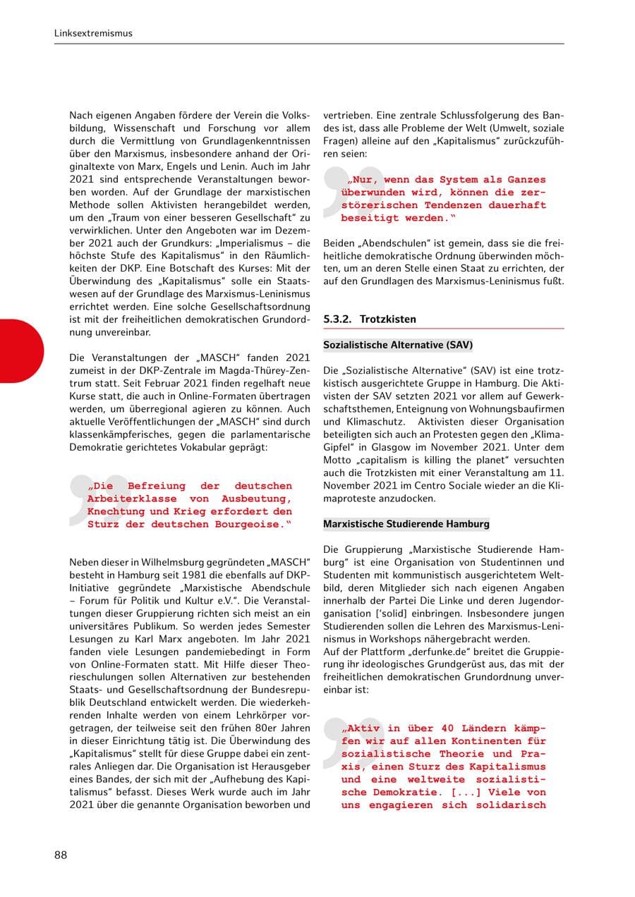 Seite 88 des Verfassungsschutzbericht 2021 Hamburg