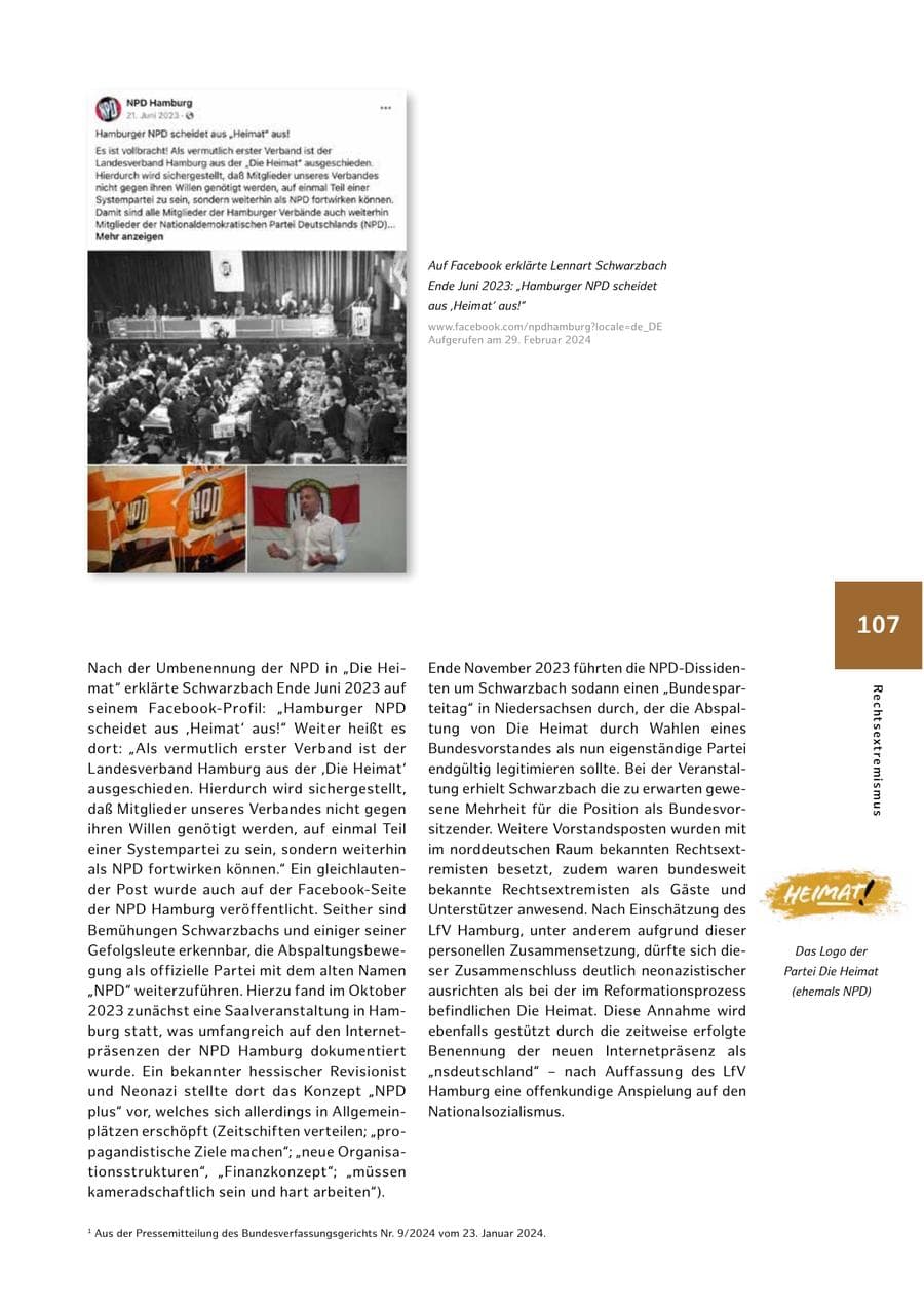 Seite 107 des Verfassungsschutzbericht 2023 Hamburg