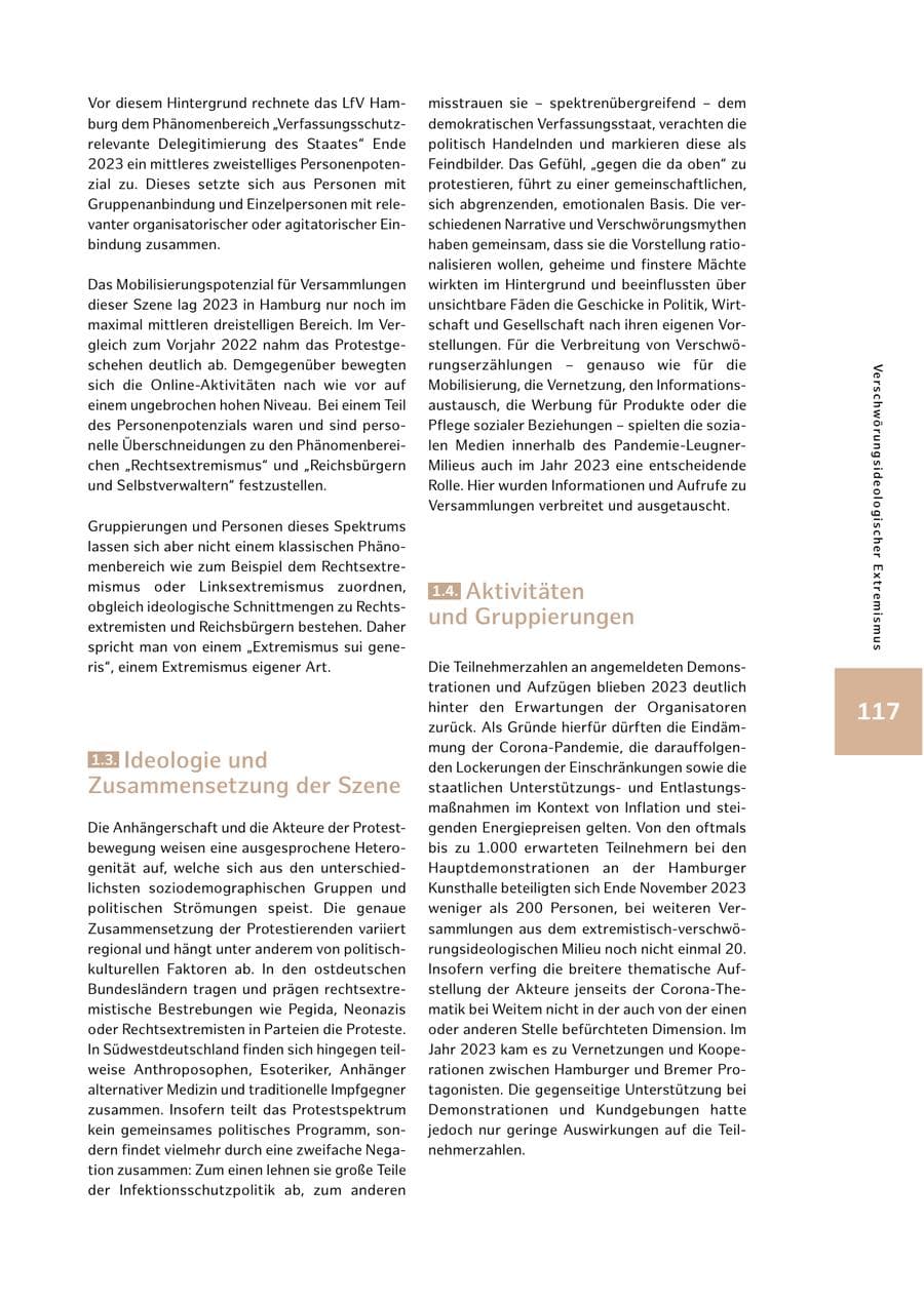 Seite 117 des Verfassungsschutzbericht 2023 Hamburg
