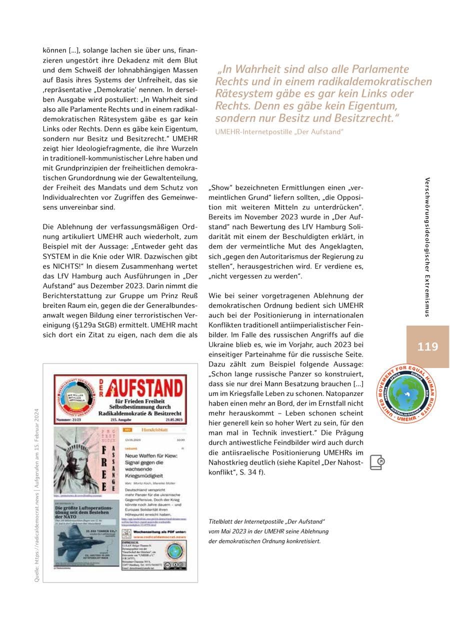 Seite 119 des Verfassungsschutzbericht 2023 Hamburg