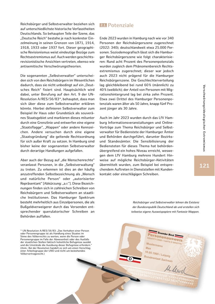 Seite 121 des Verfassungsschutzbericht 2023 Hamburg