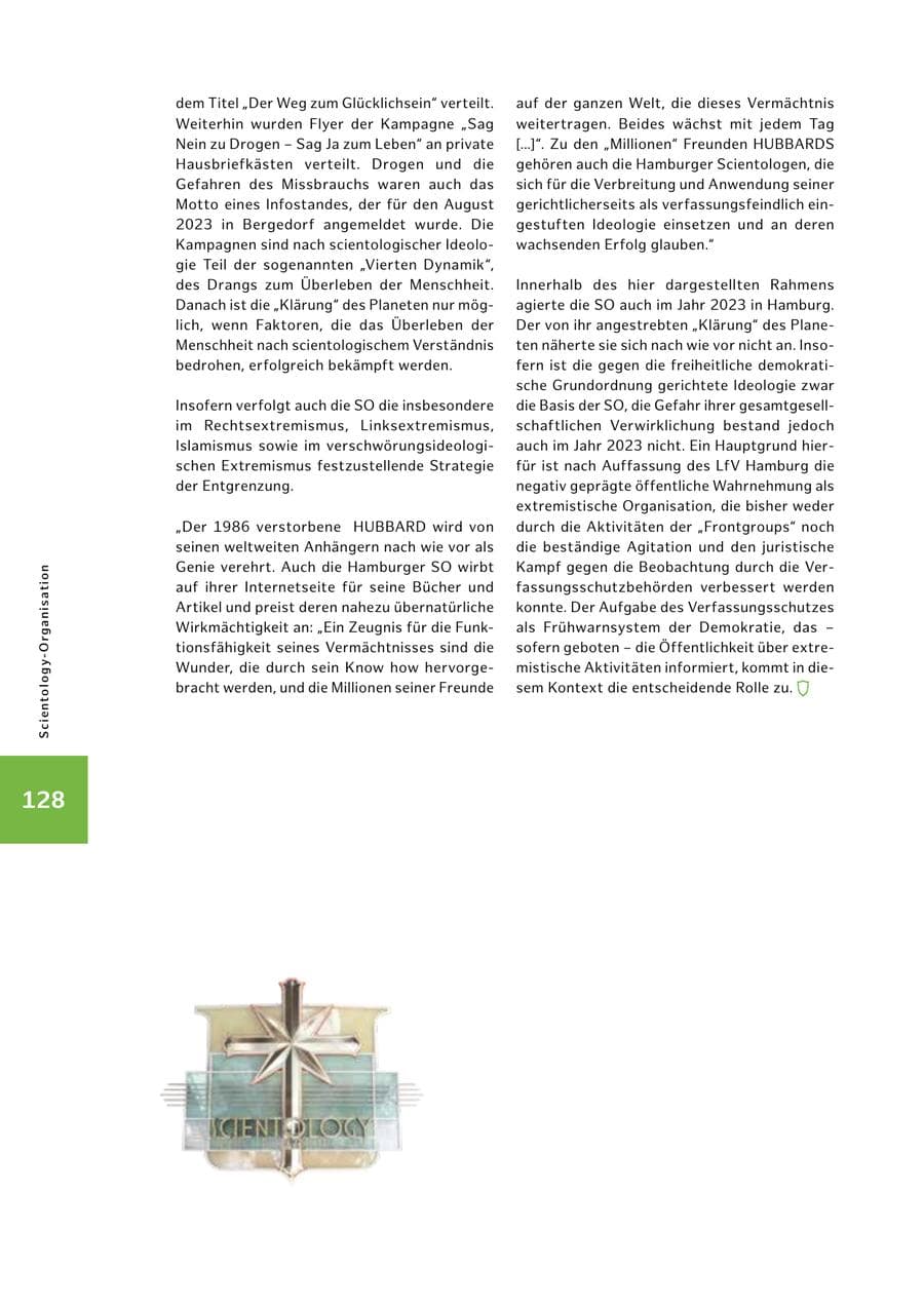Seite 128 des Verfassungsschutzbericht 2023 Hamburg