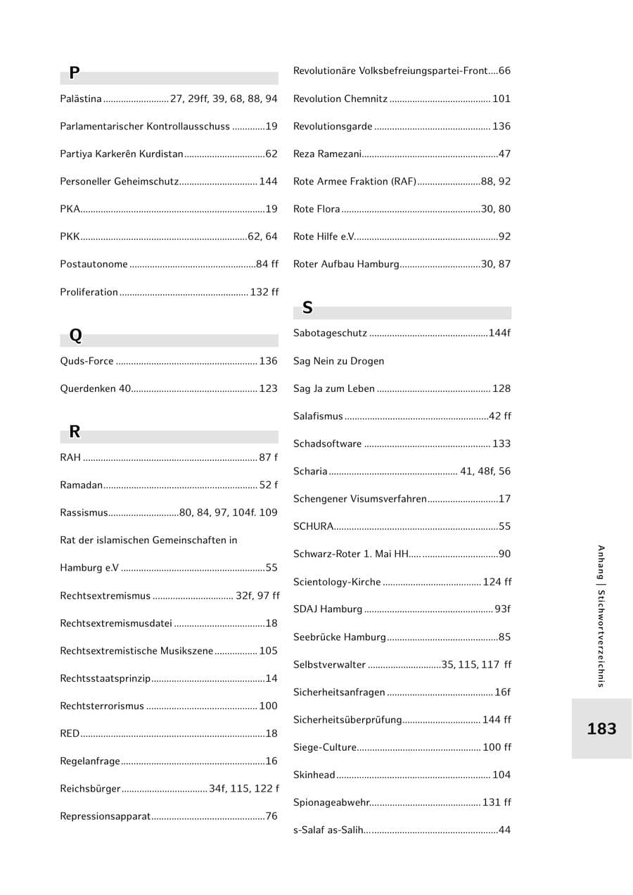 Seite 183 des Verfassungsschutzbericht 2023 Hamburg
